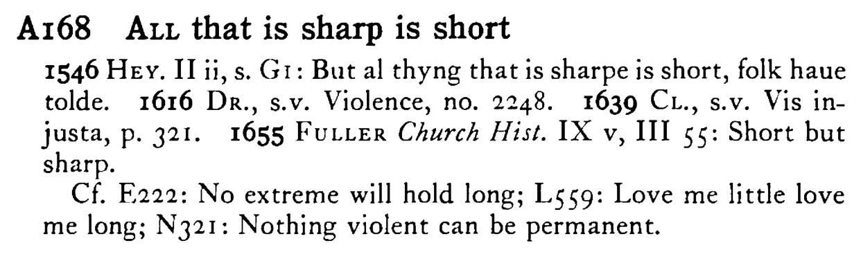 ALL that is sharp is short - a scanned entry from Tilley's 1950 Dictionary of Proverbs.