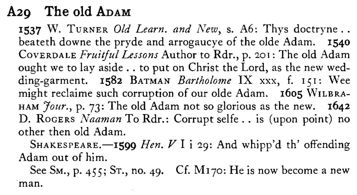 The old ADAM - a scanned entry from Tilley's 1950 Dictionary of Proverbs.