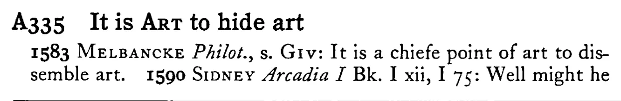It is ART to hide art - a scanned entry from Tilley's 1950 Dictionary of Proverbs.