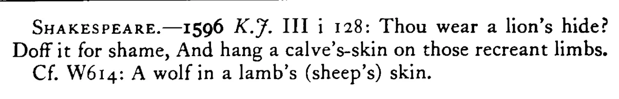 An ASS in a lion's skin - a scanned entry from Tilley's 1950 Dictionary of Proverbs. (continuation)