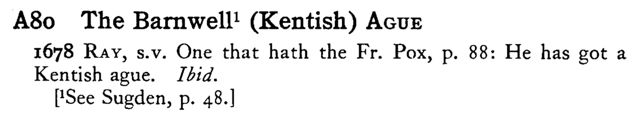 The Barnwell¹ (Kentish) AGUE - a scanned entry from Tilley's 1950 Dictionary of Proverbs.