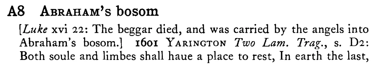 ABRAHAM's bosom - a scanned entry from Tilley's 1950 Dictionary of Proverbs.