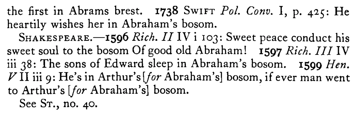 ABRAHAM's bosom - a scanned entry from Tilley's 1950 Dictionary of Proverbs. (continuation)
