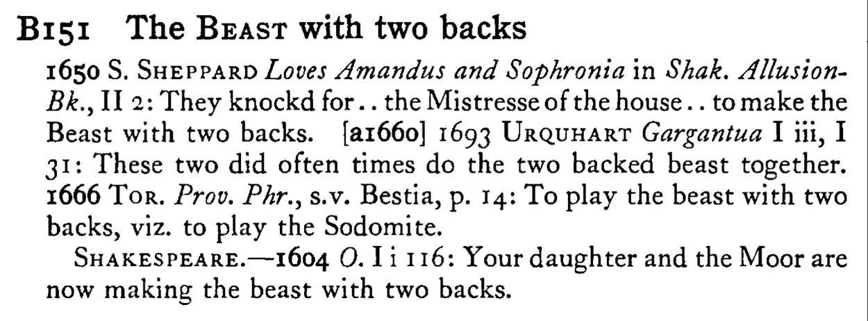 The BEAST with two backs - a scanned entry from Tilley's 1950 Dictionary of Proverbs.