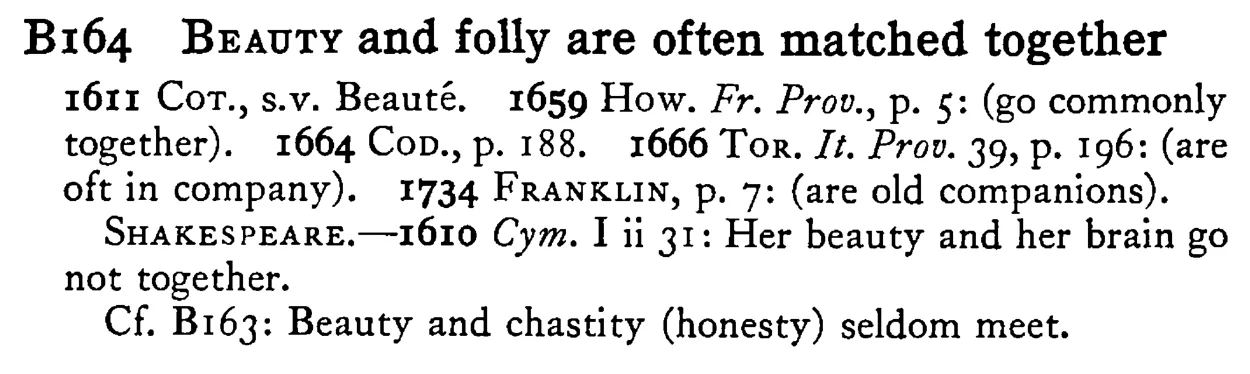 BEAUTY and folly are often matched together - a scanned entry from Tilley's 1950 Dictionary of Proverbs.