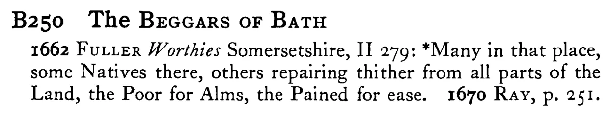 The BEGGARS OF BATH - a scanned entry from Tilley's 1950 Dictionary of Proverbs.