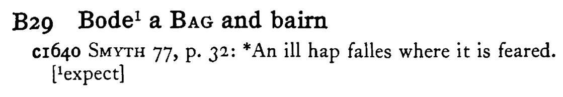 Bode¹ a BAG and bairn - a scanned entry from Tilley's 1950 Dictionary of Proverbs.