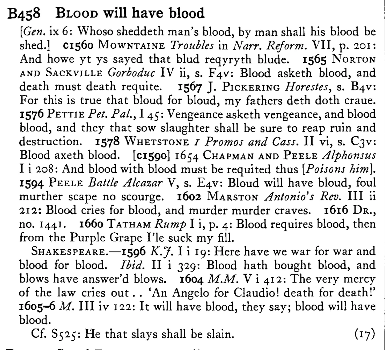 BLOOD will have blood - a scanned entry from Tilley's 1950 Dictionary of Proverbs.