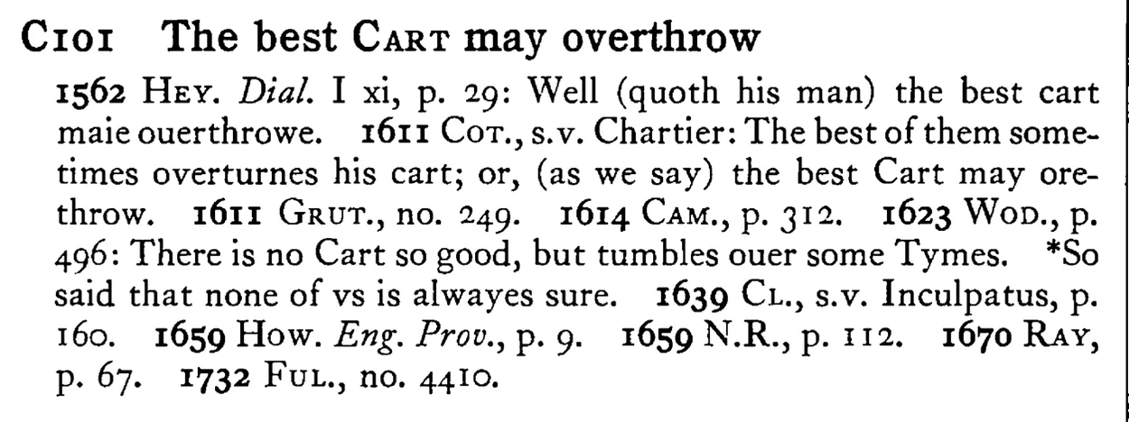 The best CART may overthrow - a scanned entry from Tilley's 1950 Dictionary of Proverbs.