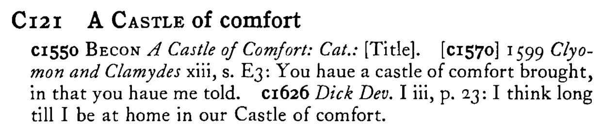 A CASTLE of comfort - a scanned entry from Tilley's 1950 Dictionary of Proverbs.