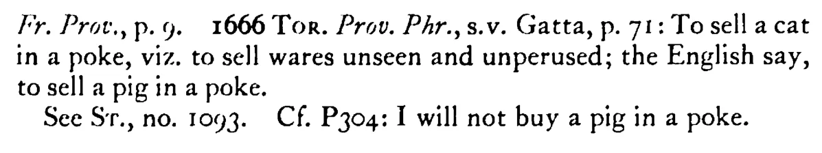 To buy a CAT in a poke - a scanned entry from Tilley's 1950 Dictionary of Proverbs. (continuation)
