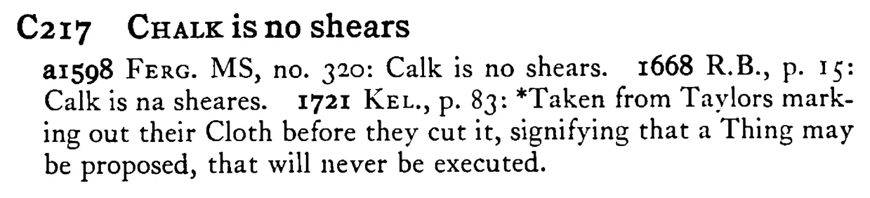 CHALK is no shears - a scanned entry from Tilley's 1950 Dictionary of Proverbs.