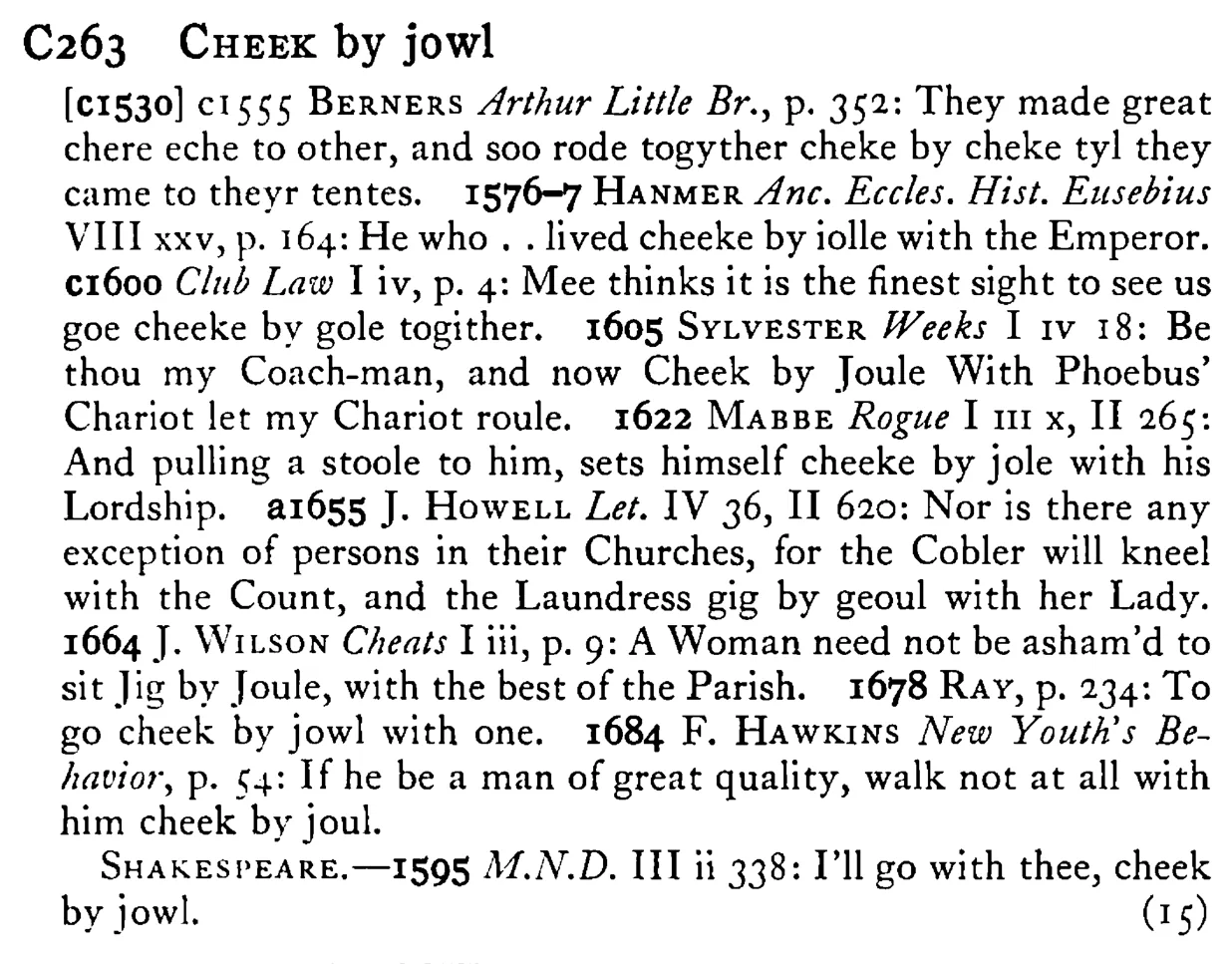 CHEEK by jowl - a scanned entry from Tilley's 1950 Dictionary of Proverbs.