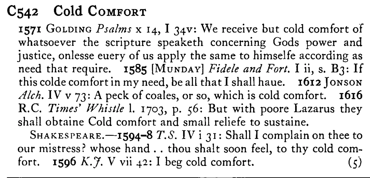 Cold COMFORT - a scanned entry from Tilley's 1950 Dictionary of Proverbs.