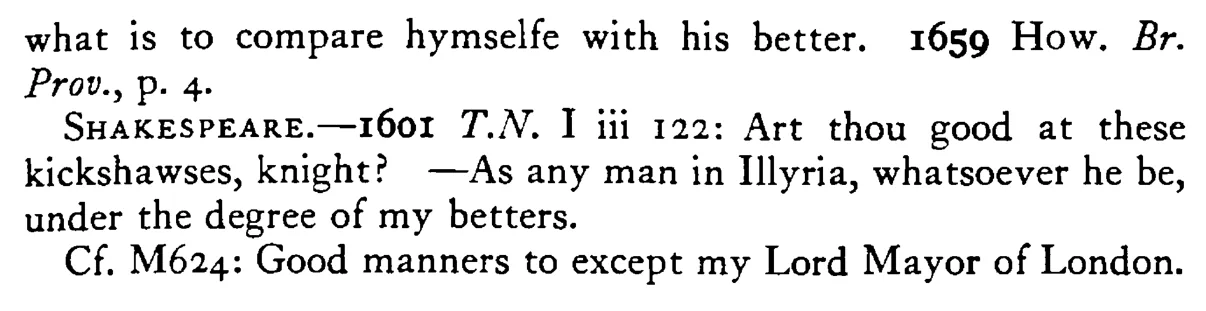 Compare only with thy COMPEERS - a scanned entry from Tilley's 1950 Dictionary of Proverbs. (continuation)