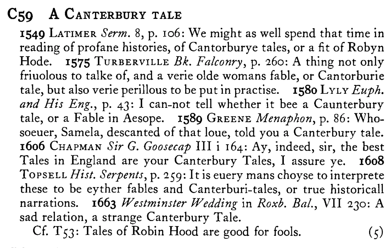 A CANTERBURY TALE - a scanned entry from Tilley's 1950 Dictionary of Proverbs.