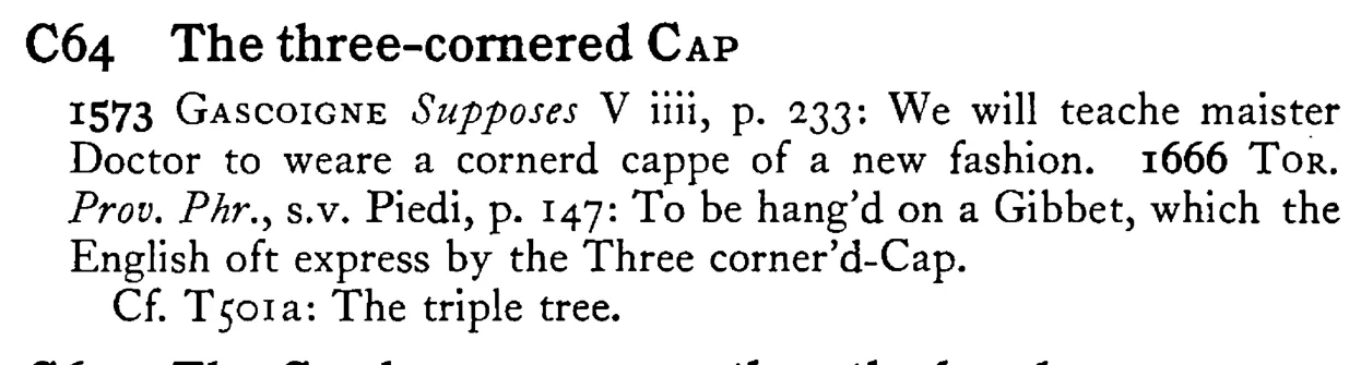 The three-cornered CAP - a scanned entry from Tilley's 1950 Dictionary of Proverbs.