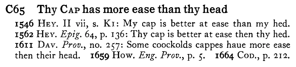 Thy CAP has more ease than thy head - a scanned entry from Tilley's 1950 Dictionary of Proverbs.