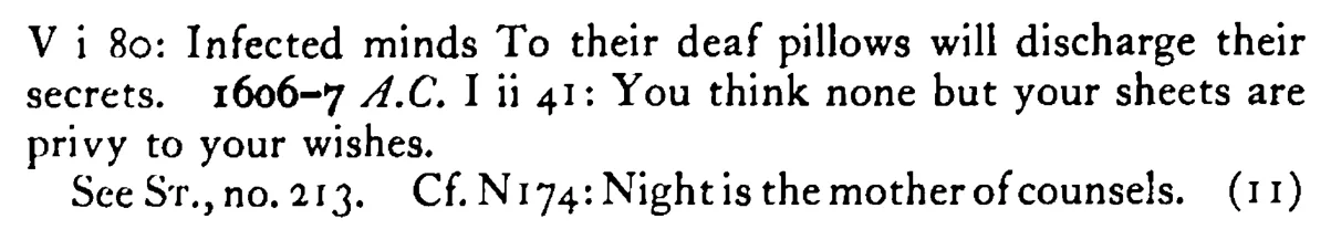 Take COUNSEL of your pillow - a scanned entry from Tilley's 1950 Dictionary of Proverbs. (continuation)