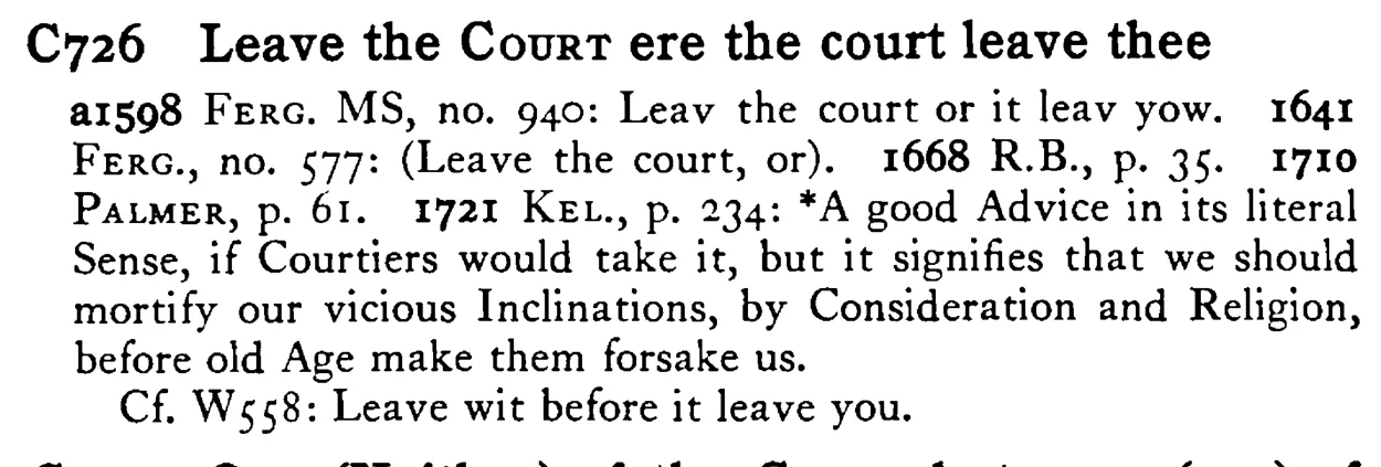 Leave the COURT ere the court leave thee - a scanned entry from Tilley's 1950 Dictionary of Proverbs.