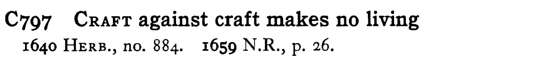 CRAFT against craft makes no living - a scanned entry from Tilley's 1950 Dictionary of Proverbs.