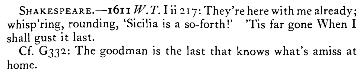 The CUCKOLD is the last that knows of it - a scanned entry from Tilley's 1950 Dictionary of Proverbs. (continuation)