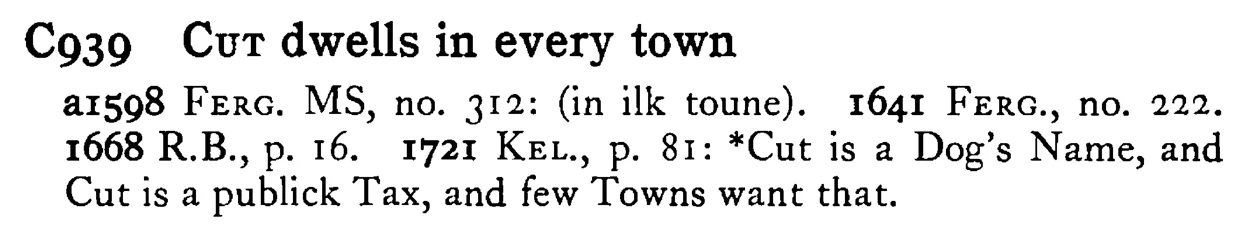 CUT dwells in every town - a scanned entry from Tilley's 1950 Dictionary of Proverbs.