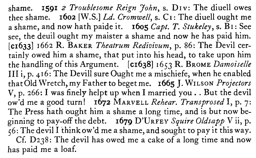 The DEVIL rebukes sin - a scanned entry from Tilley's 1950 Dictionary of Proverbs. (continuation)