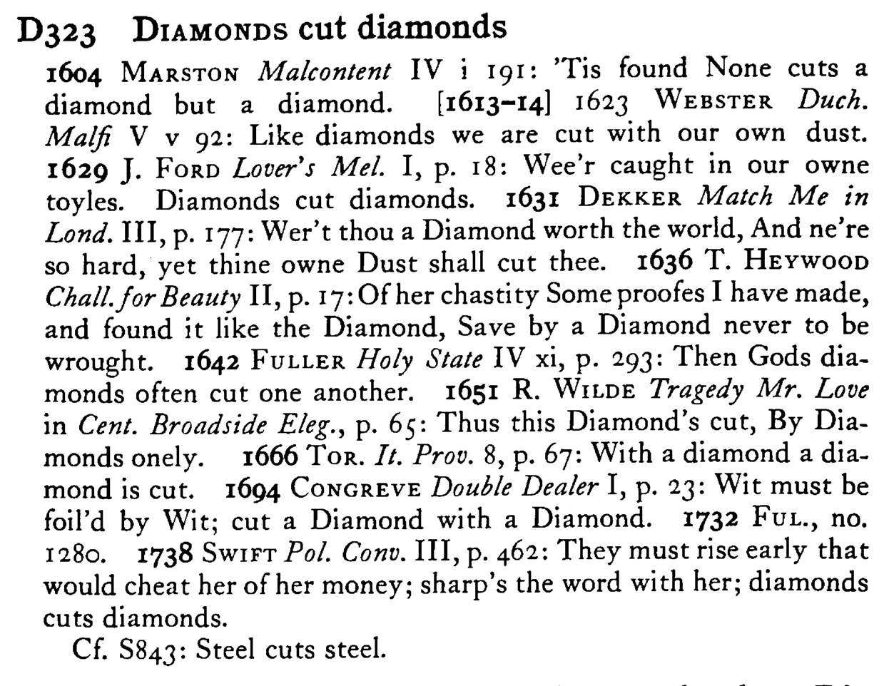 DIAMONDS cut diamonds - a scanned entry from Tilley's 1950 Dictionary of Proverbs.