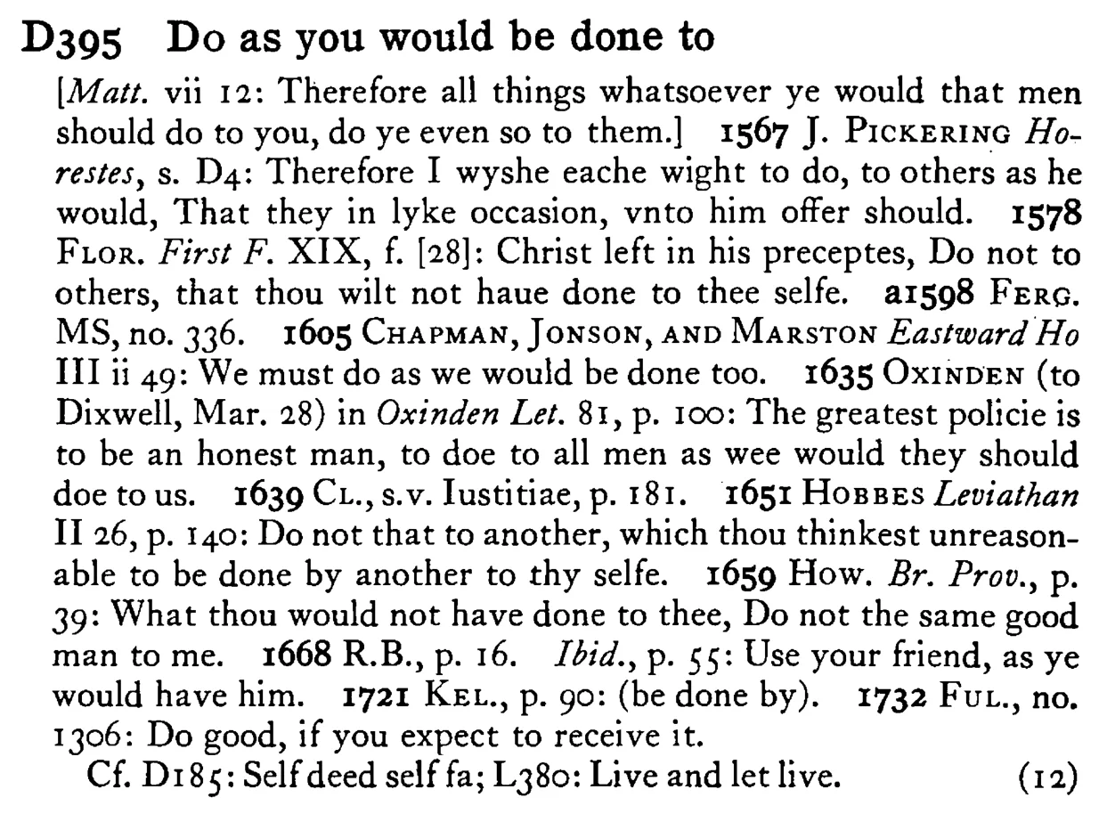 DO as you would be done to - a scanned entry from Tilley's 1950 Dictionary of Proverbs.
