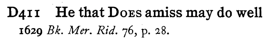 He that DOES amiss may do well - a scanned entry from Tilley's 1950 Dictionary of Proverbs.