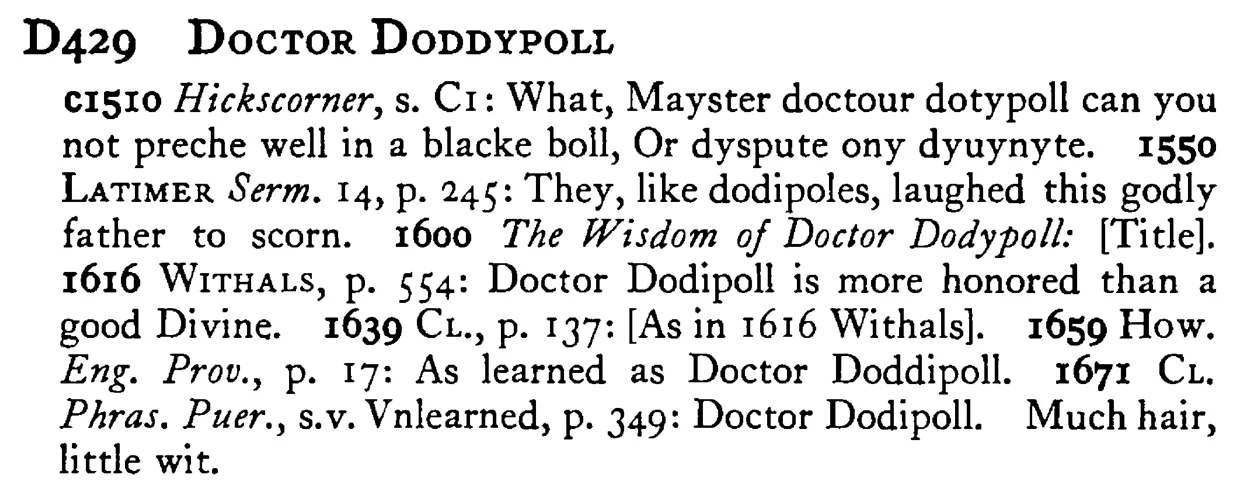 Doctor DODDYPOLL - a scanned entry from Tilley's 1950 Dictionary of Proverbs.
