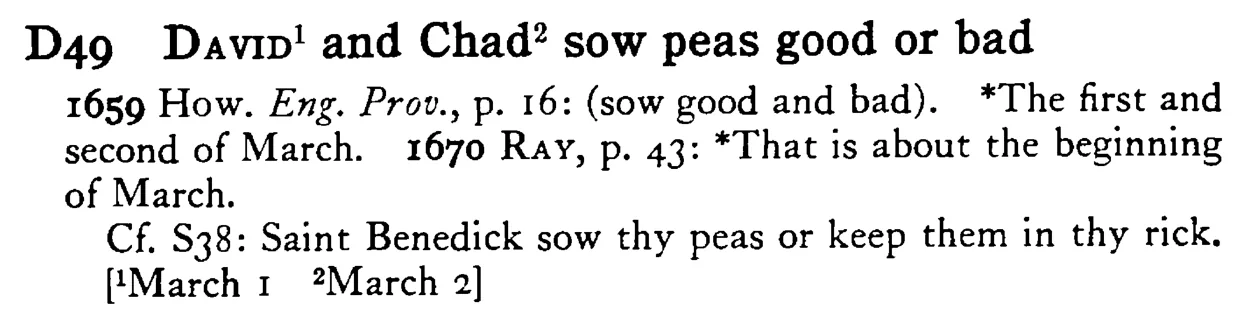 DAVID¹ and Chad² sow peas good or bad - a scanned entry from Tilley's 1950 Dictionary of Proverbs.
