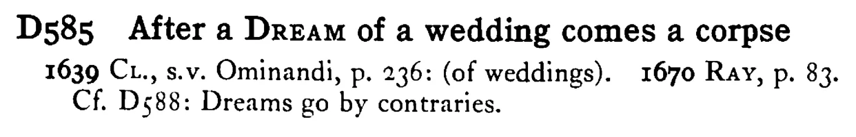 After a DREAM of a wedding comes a corpse - a scanned entry from Tilley's 1950 Dictionary of Proverbs.