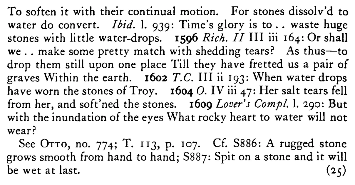 Constant DROPPING will wear the stone - a scanned entry from Tilley's 1950 Dictionary of Proverbs. (continuation)