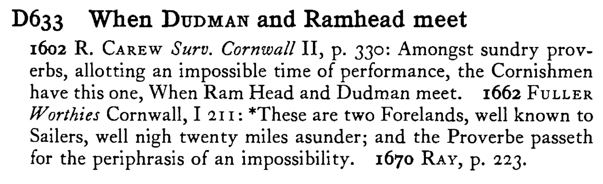 When DUDMAN and Ramhead meet - a scanned entry from Tilley's 1950 Dictionary of Proverbs.
