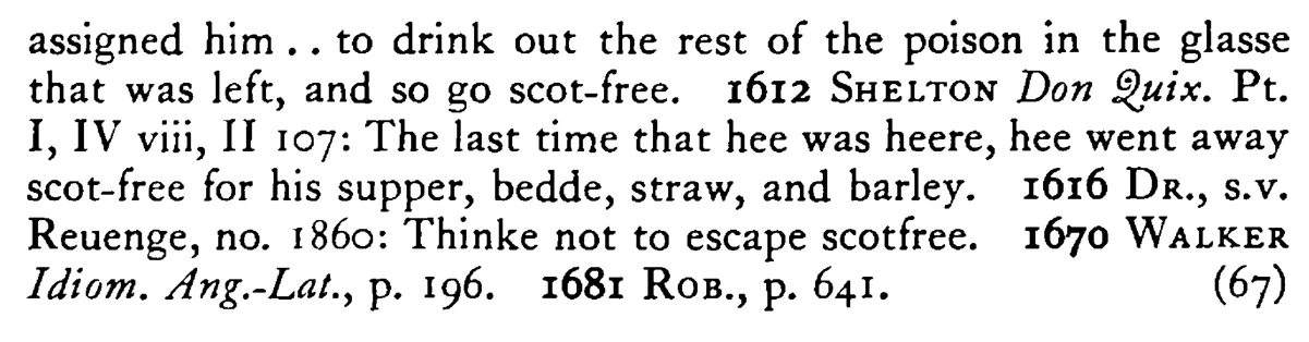 He is not like to ESCAPE scot-free - a scanned entry from Tilley's 1950 Dictionary of Proverbs. (continuation)