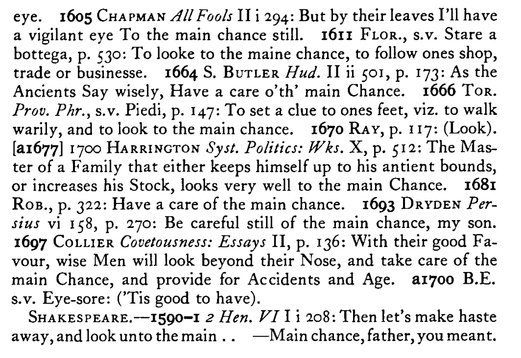 Have an EYE (Look) to the main chance - a scanned entry from Tilley's 1950 Dictionary of Proverbs. (continuation)