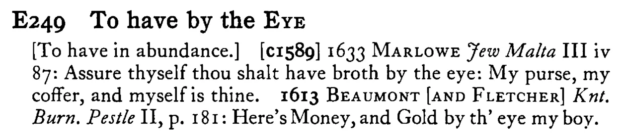 To have by the EYE - a scanned entry from Tilley's 1950 Dictionary of Proverbs.