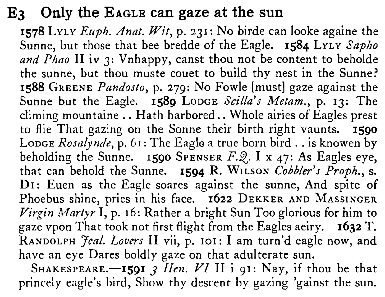 Only the EAGLE can gaze at the sun - a scanned entry from Tilley's 1950 Dictionary of Proverbs.