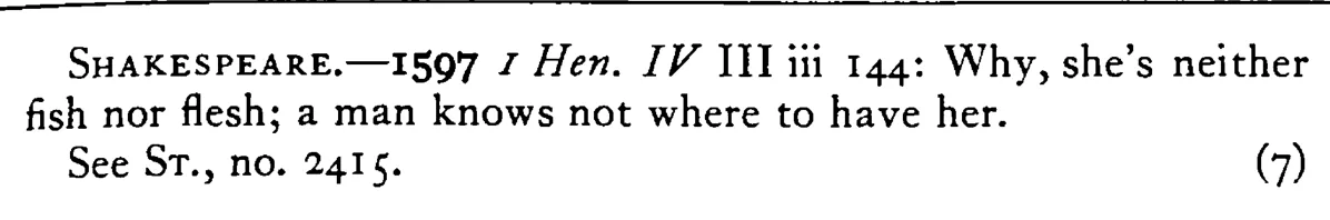 Neither FISH nor flesh nor good red herring - a scanned entry from Tilley's 1950 Dictionary of Proverbs. (continuation)