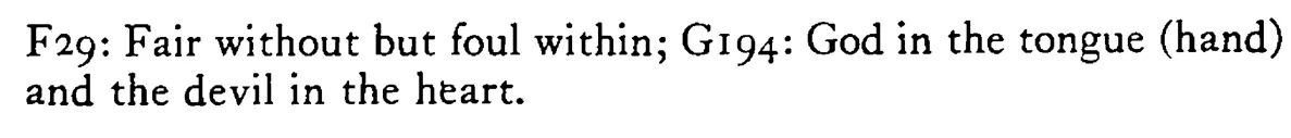Fair FACE foul heart - a scanned entry from Tilley's 1950 Dictionary of Proverbs. (continuation)