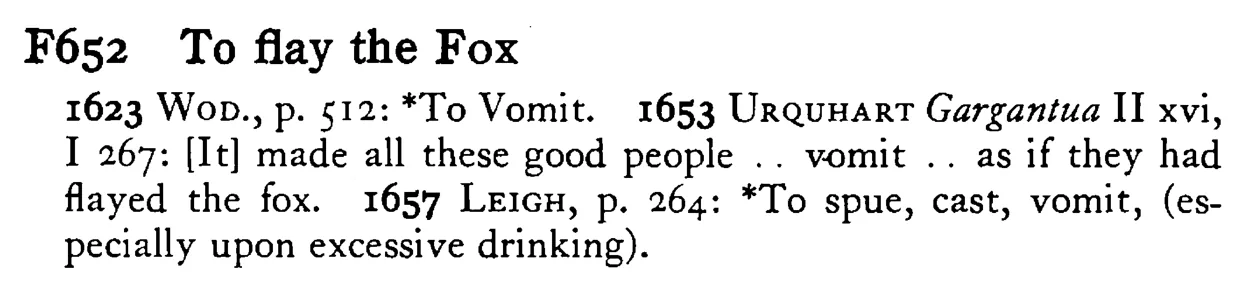 To flay the FOX - a scanned entry from Tilley's 1950 Dictionary of Proverbs.