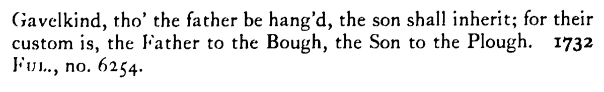 The FATHER to the bough, the son to the plow - a scanned entry from Tilley's 1950 Dictionary of Proverbs. (continuation)