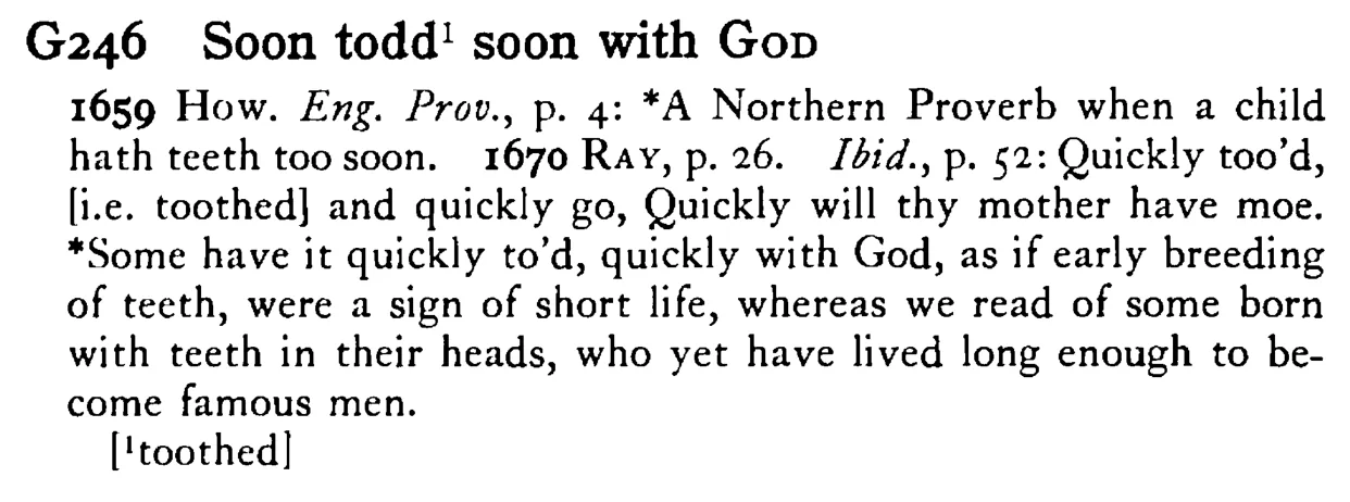Soon todd¹ soon with GOD - a scanned entry from Tilley's 1950 Dictionary of Proverbs.