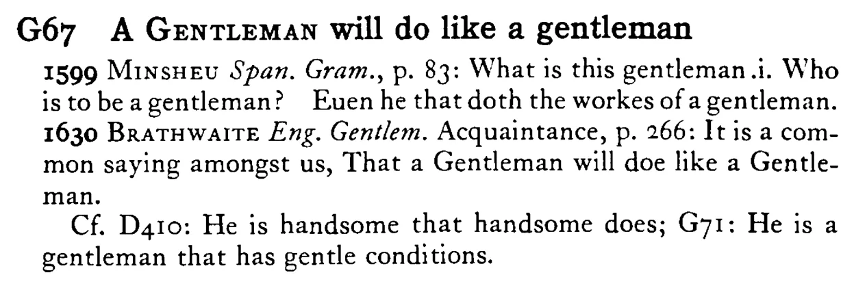A GENTLEMAN will do like a gentleman - a scanned entry from Tilley's 1950 Dictionary of Proverbs.