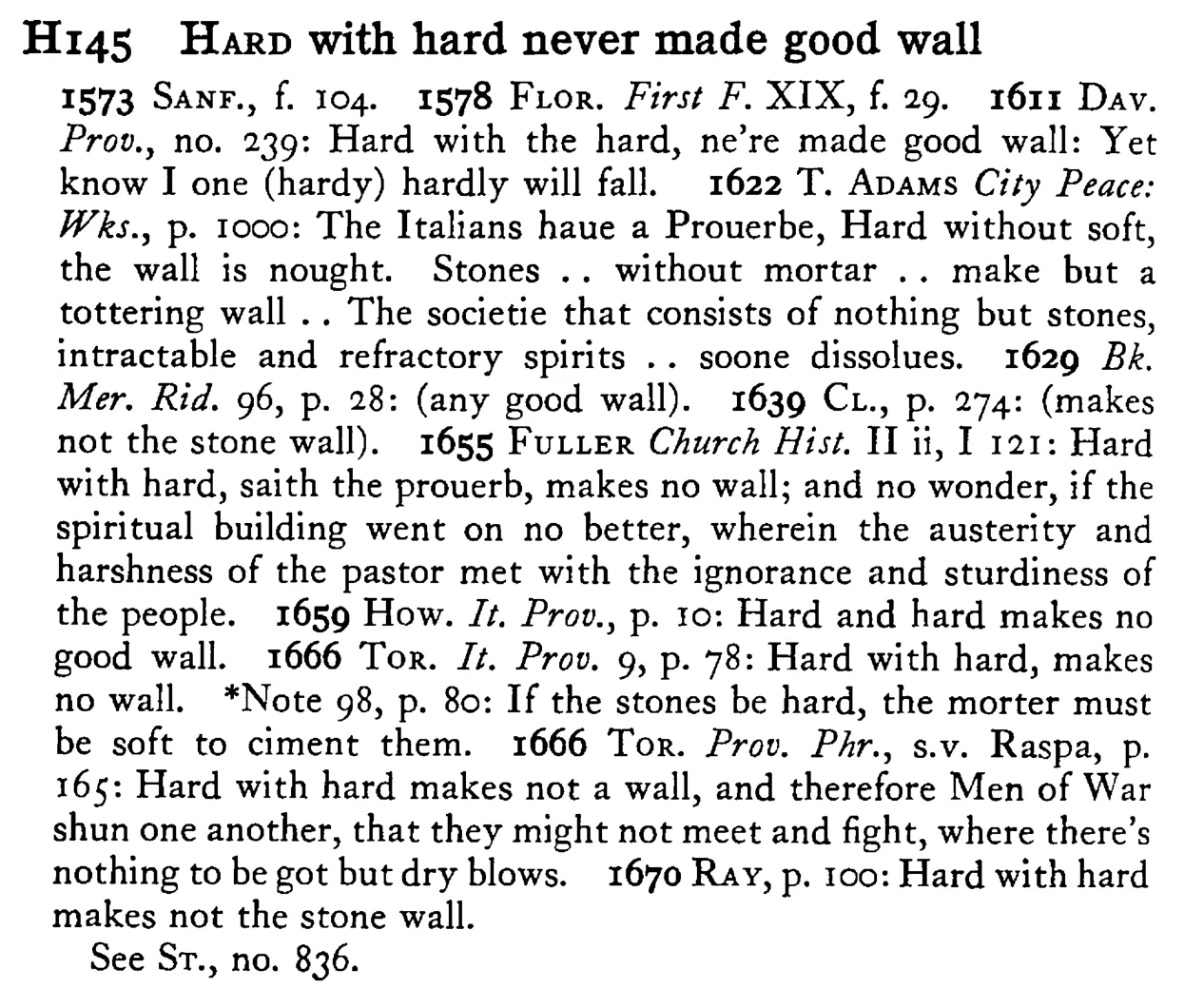 HARD with hard never made good wall - a scanned entry from Tilley's 1950 Dictionary of Proverbs.