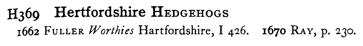 Hertfordshire HEDGEHOGS - a scanned entry from Tilley's 1950 Dictionary of Proverbs.