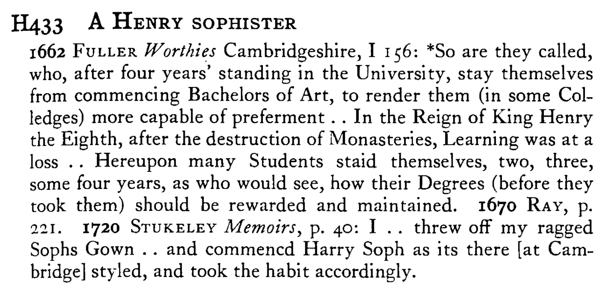 A HENRY SOPHISTER - a scanned entry from Tilley's 1950 Dictionary of Proverbs.