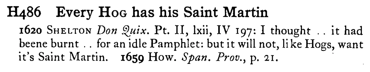 Every HOG has his Saint Martin - a scanned entry from Tilley's 1950 Dictionary of Proverbs.